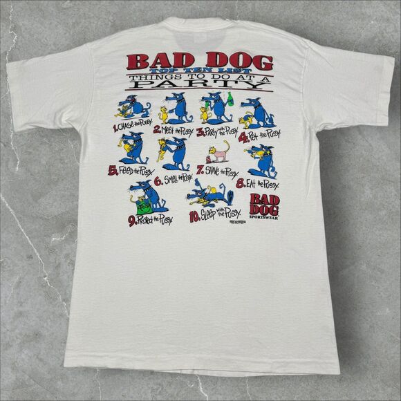 VTG 1994 Bad Dog Things at a Party Cat Funny Humor Single Stitch Tee - XL - Picture 1 of 8